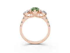 Fancy Green Marquise Cut Diamond Three-Stone Ring Set in Rose gold with Pavé Band