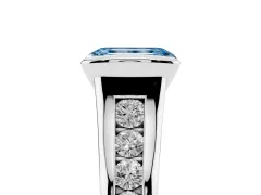 Fancy Blue Emerald Cut Diamond Bezel-Set Solitaire Ring Set in White gold with Channel-Set Band