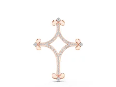 Pavé Diamond Cushion Cross Pendant Set in Rose gold with Fleur-de-Lis Prongs