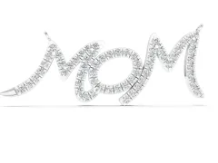 Pavé Round Diamond Mom Script Pendant Set in Silver with Prong Setting