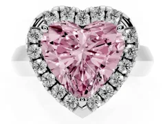 Fancy Pink Heart Cut Diamond Halo Solitaire Engagement Ring Set in White gold with Square Band and Prong Setting