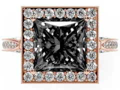 Fancy Black Princess Cut Diamond Halo Engagement Ring Set in Rose gold with Accent Split Shank Band