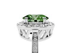 Fancy Green Oval Cut Diamond Halo Ring Set in Silver with Accent-Lined Split Shank and Prong Setting