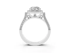 Round Cut Diamond Halo Ring Set in White gold with Pavé-Lined Split Shank Band