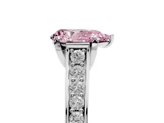 Fancy Pink Pear Cut Diamond Solitaire Pavé Engagement Ring Set in Silver with Prong Setting