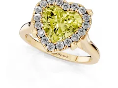 Fancy Yellow Heart Cut Diamond Cluster Halo Solitaire Ring Set in Yellow gold with Prong Setting