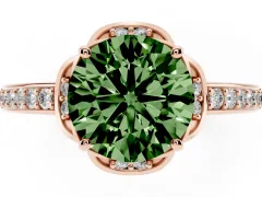 Fancy Green Round Cut Diamond Halo Ring Set in Rose gold with Channel Set Band and Prong Setting