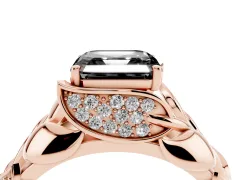 Fancy Black Asscher Cut Diamond Leaf-Inspired Engagement Ring Set in Rose gold with Round Accents