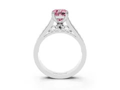 Fancy Pink Cushion Cut Diamond Channel Set Solitaire Engagement Ring Set in White gold with Prong Setting