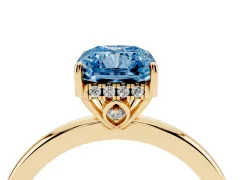 Fancy Blue Radiant Cut Diamond Solitaire Ring Set in Yellow gold with Plain Band and Prong Setting