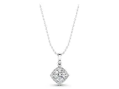 Round Halo Diamond Pendant Set in Silver with Classic Four-Prong Center