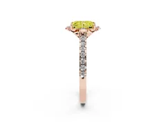 Fancy Yellow Radiant Cut Diamond Solitaire Ring Set in Rose gold with Pavé Band and Floral Prong Setting