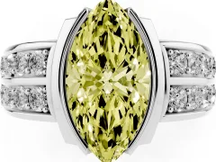 Fancy Yellow Marquise Cut Diamond Wide Channel Set Band Ring Set in White gold with Bezel Setting