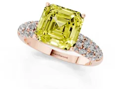 Fancy Yellow Asscher Cut Diamond Pavé Band Solitaire Ring Set in Rose gold with Close-Set Accent Stones and Prong Setting