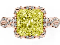 Fancy Yellow Princess Cut Diamond Halo Twist Band Solitaire Ring Set in Rose gold with Prong-Set Center Stone