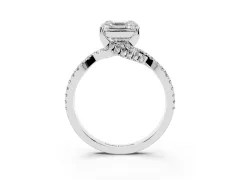 Asscher Cut Diamond Twist Pavé Solitaire Engagement Ring Set in White gold with Prong Setting