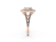 Radiant Cut Diamond Double Halo Ring Set in Rose gold with Pavé Split Shank and Prong Setting