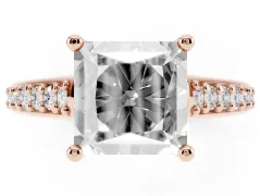 Princess Cut Diamond Prong Set Solitaire Engagement Ring Set in Rose gold with Pavé Band