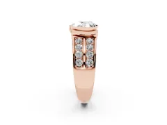 Heart Cut Diamond Wide Channel Set Band Ring Set in Rose gold with Bezel Setting