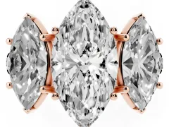 Marquise Cut Diamond Three-Stone Ring Set in Rose gold with Pavé Band