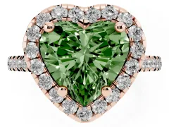Fancy Green Heart Cut Diamond Cushion Halo Ring Set in Rose gold with Pavé Band