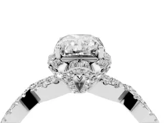 Radiant Cut Diamond Halo Twist Band Solitaire Ring Set in Platinum with Prong-Set Center Stone