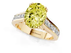 Fancy Yellow Oval Cut Diamond Channel Set Solitaire Engagement Ring Set in Yellow gold with Prong Setting