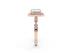 Asscher Cut Diamond Halo Engagement Ring Set in Rose gold with Twisted Band and Prong Setting