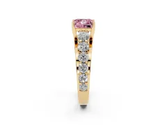 Fancy Pink Princess Cut Diamond Pavé Engagement Ring Set in Yellow gold with Prong Setting