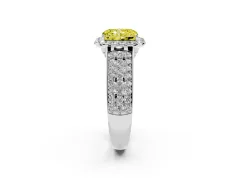 Fancy Yellow Radiant Cut Diamond Halo Ring Set in Silver with Pavé Band and Raised Center Setting
