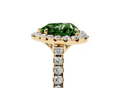 Fancy Green Heart Cut Diamond Pavé Halo Engagement Ring Set in Yellow gold with Pavé Band and Prong Setting