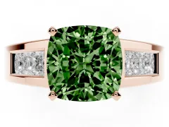 Fancy Green Cushion Cut Diamond Solitaire Ring Set in Rose gold with Channel-Set Accent Stones and Prong Setting