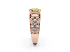 Fancy Yellow Oval Cut Diamond Milgrain Halo Pavé Engagement Ring Set in Rose gold with Prong Setting