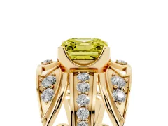 Fancy Yellow Asscher Cut Diamond Art Deco Ring Set in Yellow gold with Pavé Split Shank