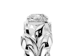 Cushion Cut Diamond Leaf-Inspired Engagement Ring Set in Silver with Round Accents
