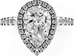 Pear Cut Diamond Halo Ring Set in Silver with Pavé Shoulders and Halo-Framed Center