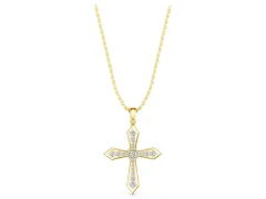 Round Diamond Milgrain Cross Pendant Set in Yellow gold with Bezel-Set Stones