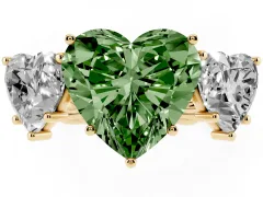 Fancy Green Heart Cut Diamond Three-Stone Ring Set in Yellow gold with Braided Band