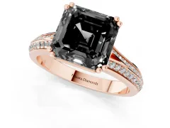 Fancy Black Asscher Cut Diamond Split Shank Pavé Engagement Ring Set in Rose gold with Prong-Set Center Stone