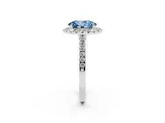 Fancy Blue Oval Cut Diamond Halo Pavé Engagement Ring Set in Platinum with Prong Setting