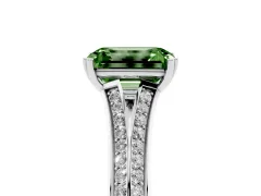 Fancy Green Emerald Cut Diamond Split Shank Pavé Engagement Ring Set in Silver with Prong-Set Center Stone