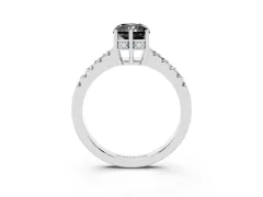 Fancy Black Radiant Cut Diamond Solitaire Engagement Ring Set in Silver with Pavé Band and Prong Setting