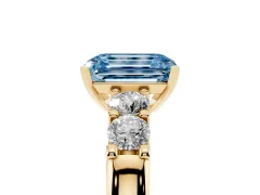 Fancy Blue Emerald Cut Diamond Five-Stone Prong Set Engagement Ring Set in Yellow gold with Channel Band