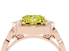 Fancy Yellow Princess Cut Diamond Halo Engagement Ring Set in Rose gold with Milgrain Band and Prong Setting