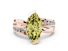 Fancy Yellow Marquise Cut Diamond Solitaire Ring Set in Rose gold with Channel Set Split Shank and Tension Prongs