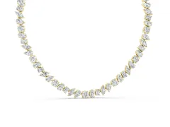 Mixed Shape Diamond Tennis Necklace Set in Yellow gold with Round, Oval and Pear Stones