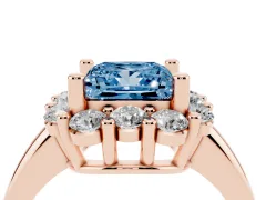Fancy Blue Princess Cut Diamond Halo Cluster Engagement Ring Set in Rose gold with Polished Band and Prong Setting
