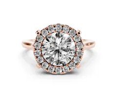 Round Cut Diamond Cluster Halo Solitaire Ring Set in Rose gold with Prong Setting