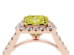 Fancy Yellow Princess Cut Diamond Halo Pavé Engagement Ring Set in Rose gold with Prong Setting