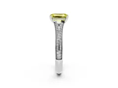 Fancy Yellow Emerald Cut Diamond Split Shank Pavé Engagement Ring Set in Silver with Prong-Set Center Stone